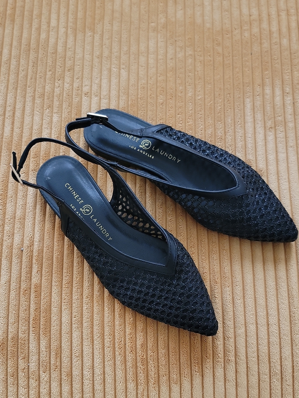 Chinese Laundry Black Woven Pointed Slingback Flats